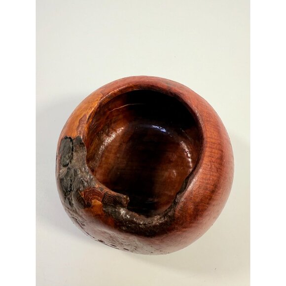 Hand Carved Rustic Wooden Bowl Vessel With Natural Knot Design & Organic Finish - Picture 14 of 16
